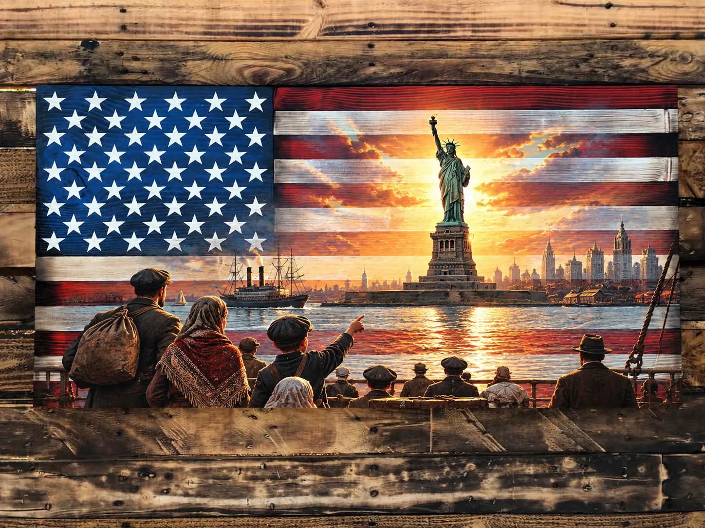 Preview of a new handcrafted Western sunset American flag artwork